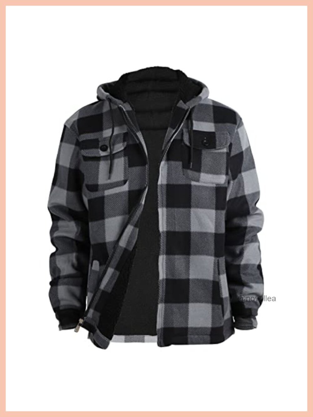 Men's Sherpa Lined Plaid Flannel Hooded Jacket Zip Front Warm Coat